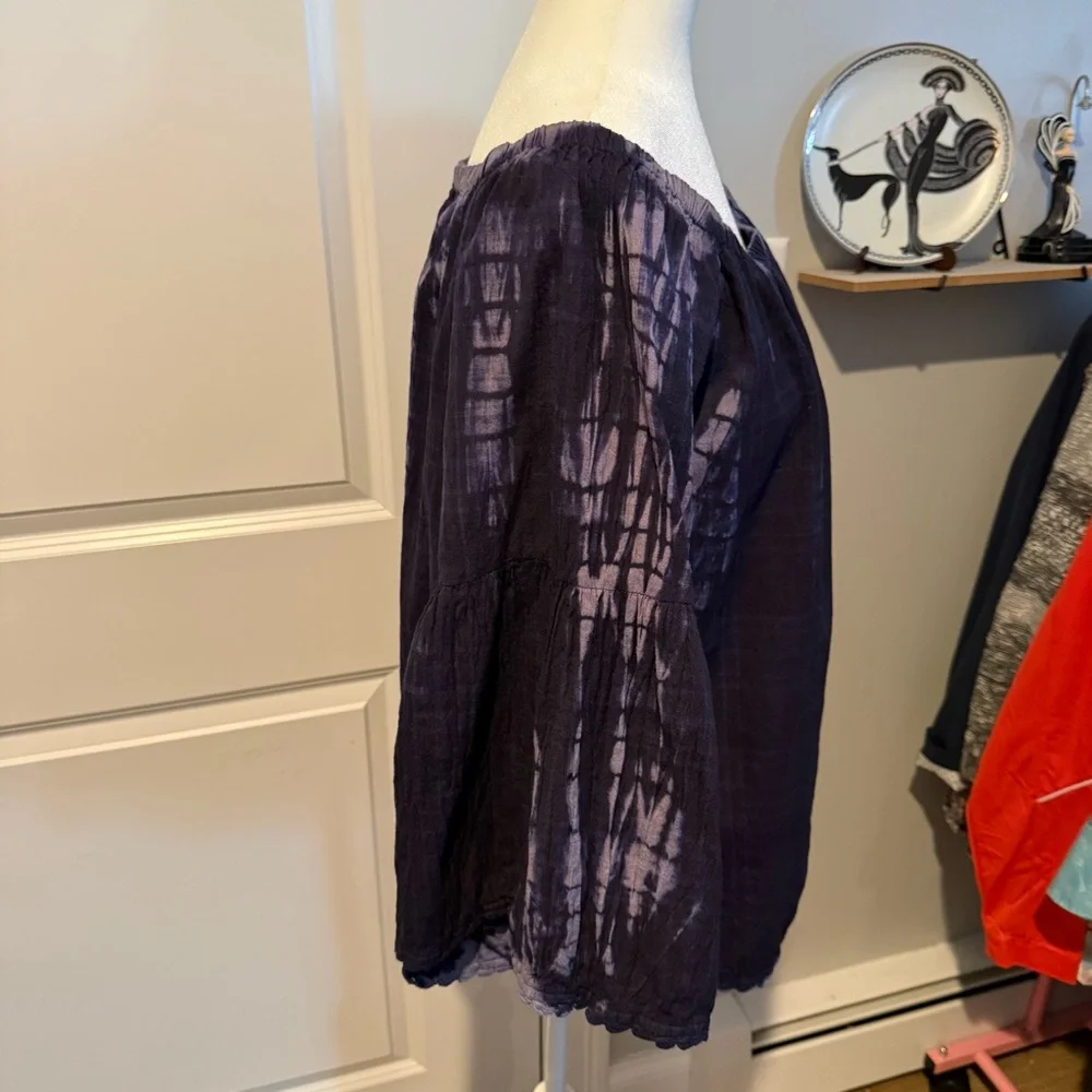 Ivy Jane Midnight Blue Tie-Dye Off-Shoulder Blouse Super cute Boho style - Picture 7 of 9